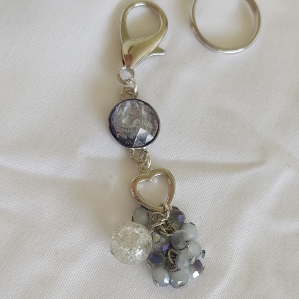 Boho Blue Heart Purse charm, Keychain, zipper pull